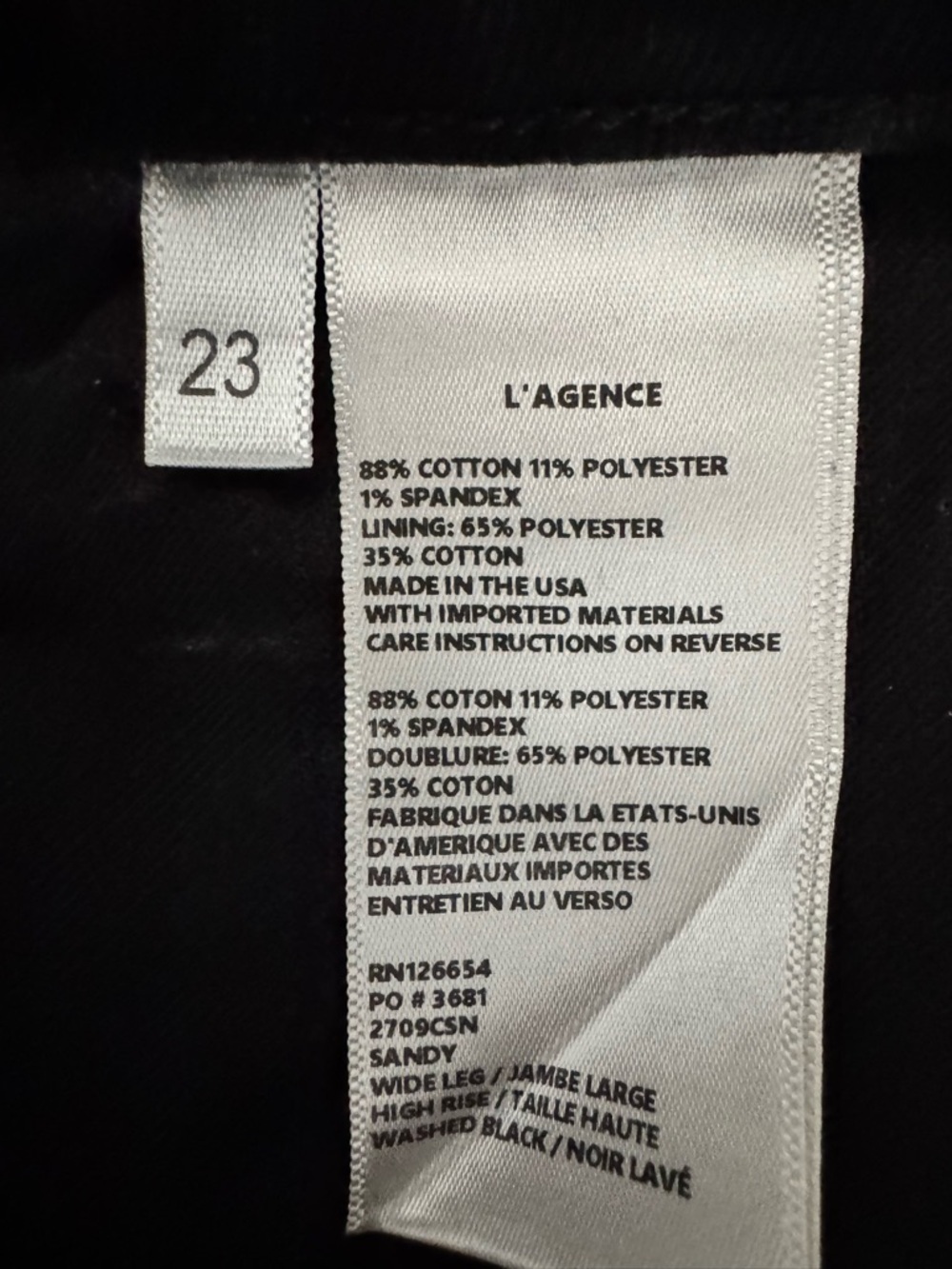 L’Agence Sandy Wide Leg High Rise Jeans Washed Black Denim Pants womens size 23 - Picture 9 of 9